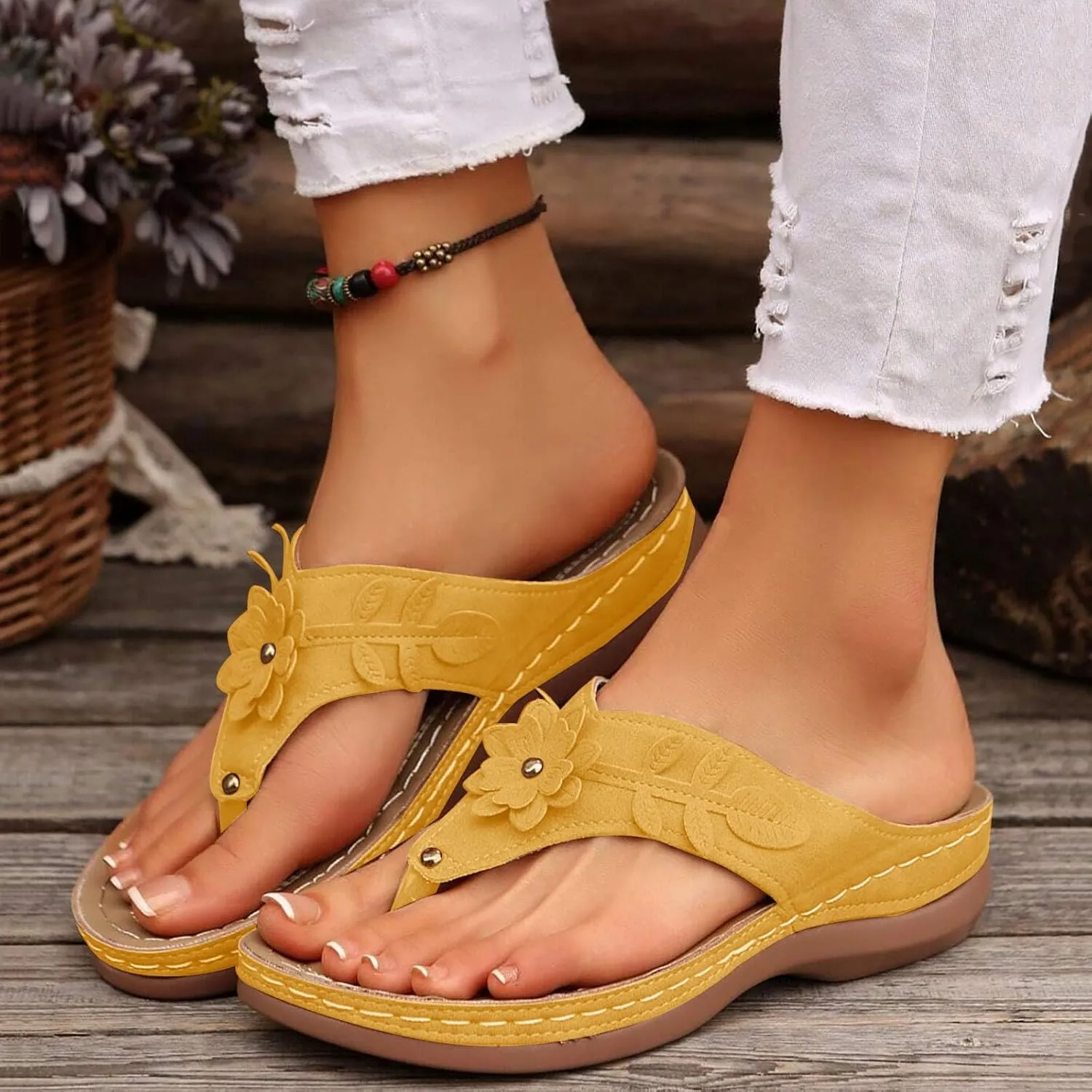 Summer Sandals for Women 2025 Trendy Orthopedic Arch Support Flip Flops Comfortable Walking Wedge Sandal Platform Dressy Slip on Thong Casual Slippers Shoes