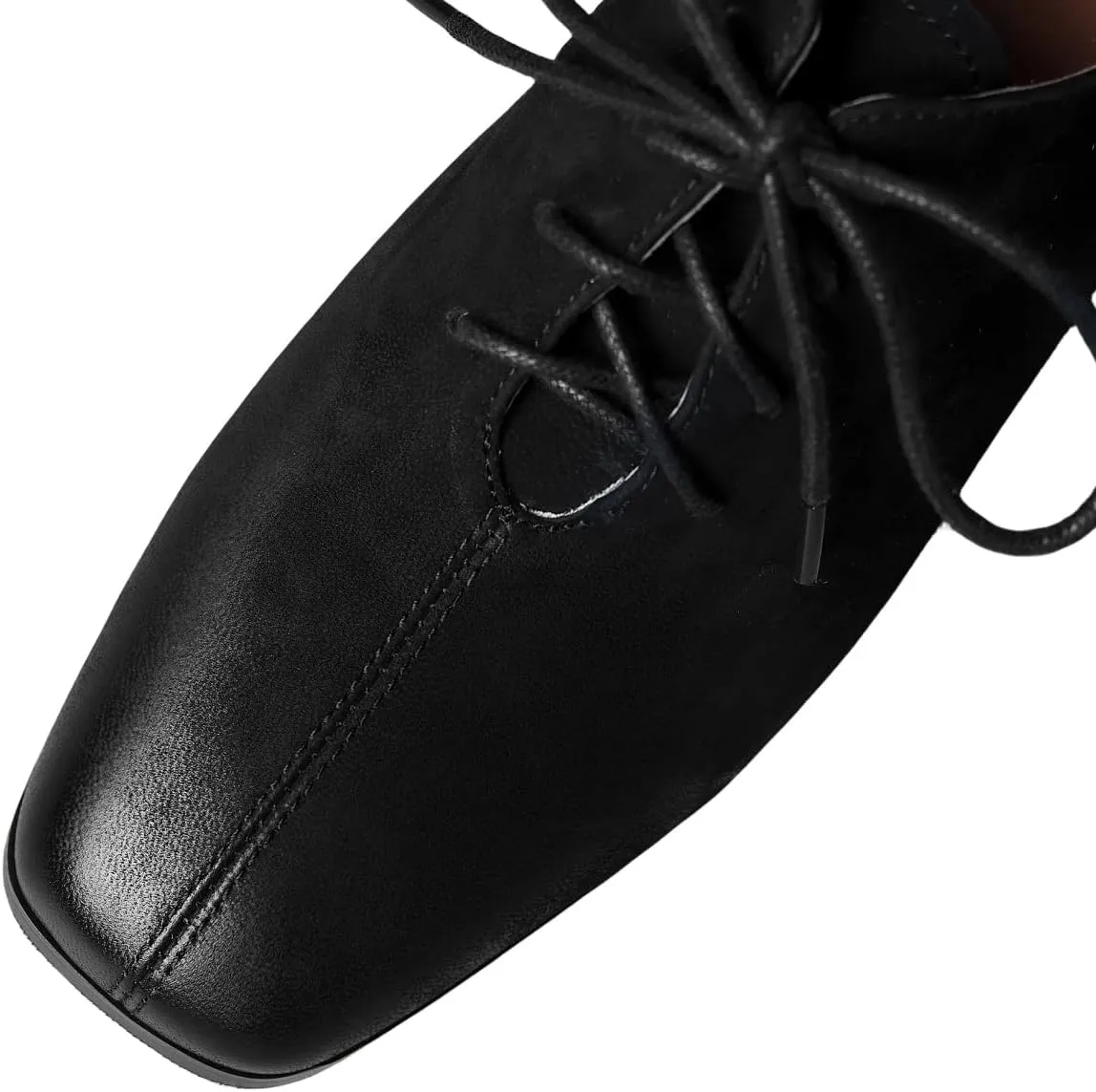 TinaCus Soft Genuine Leather Handmade Chunky Heels Women's Square Toe Lace Up Oxford Shoes