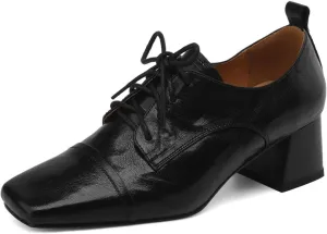 TinaCus Women's Handmade Geniuine Leather Vintage Lace Up Oxfords Square Toe Office Shoes