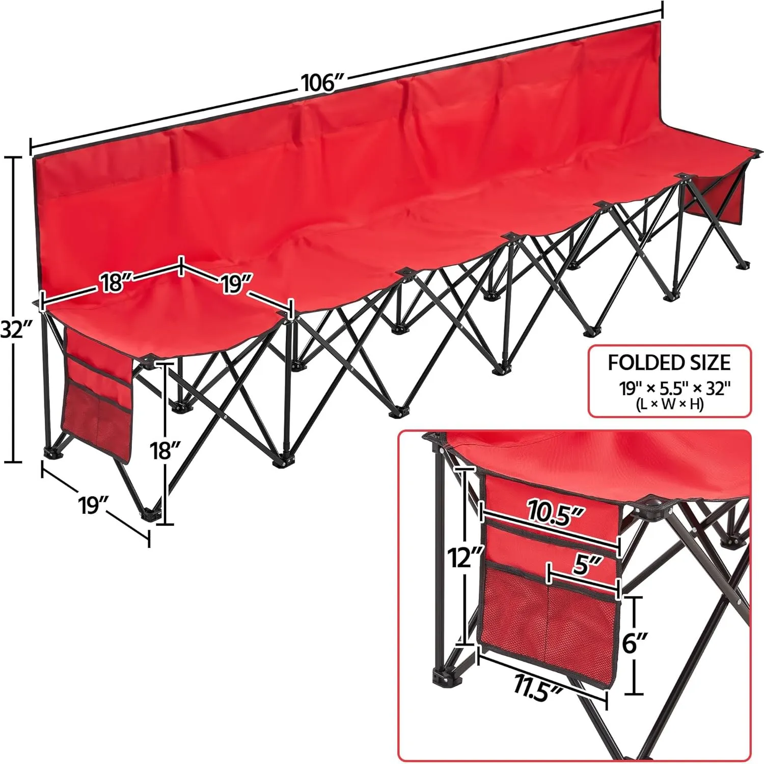 Topeakmart 6/8 Seats Portable Folding Heavy Duty Bench Sport Sideline Bench with Carry Bag