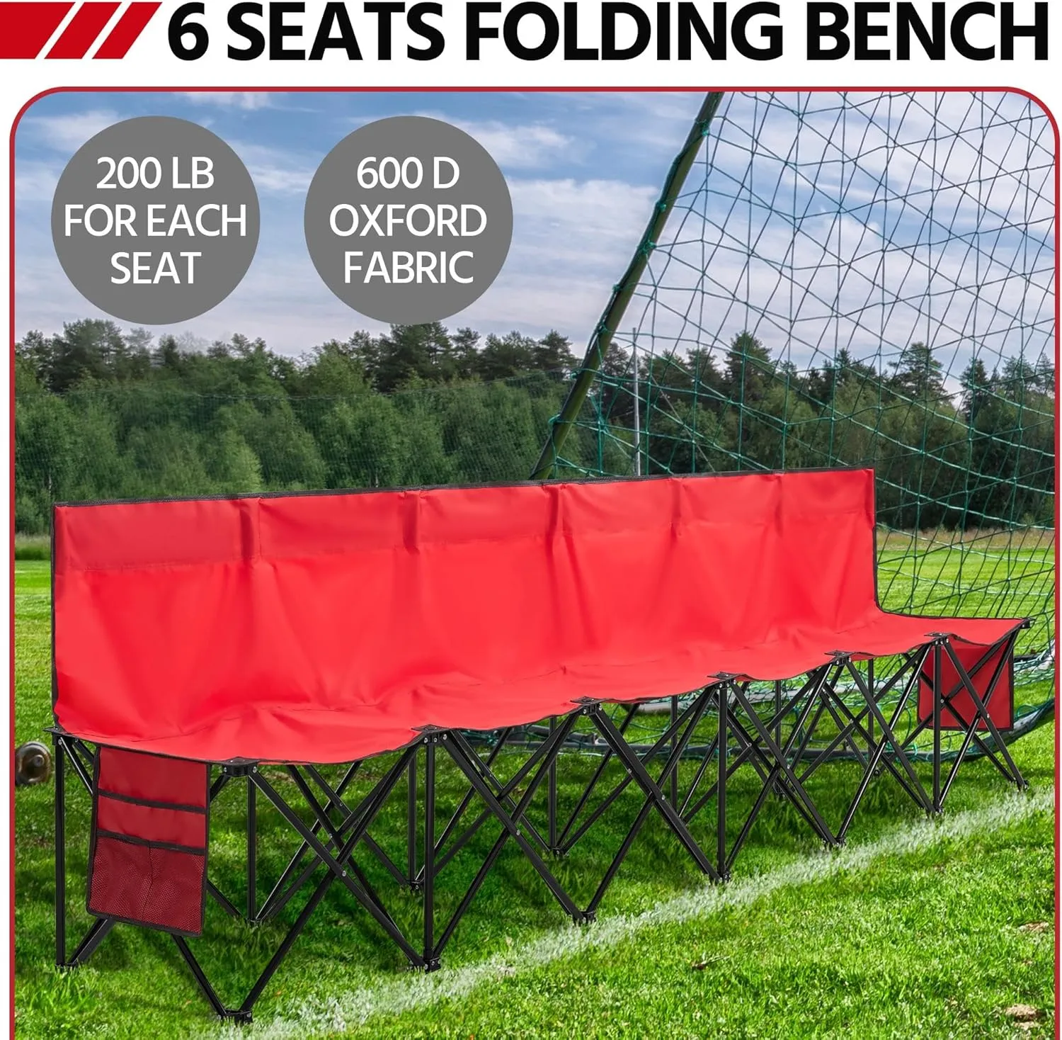Topeakmart 6/8 Seats Portable Folding Heavy Duty Bench Sport Sideline Bench with Carry Bag