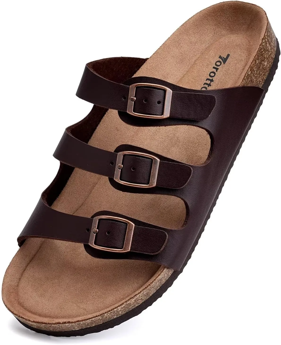 Torotto Mens Slides with Cork Footbed Open Toe Adjustable Webbing Flat Sandals for Walking | Beach | Indoor