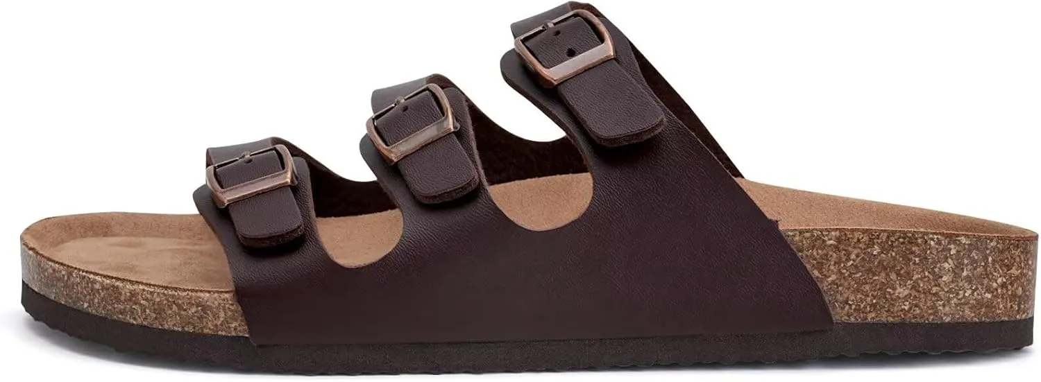 Torotto Mens Slides with Cork Footbed Open Toe Adjustable Webbing Flat Sandals for Walking | Beach | Indoor
