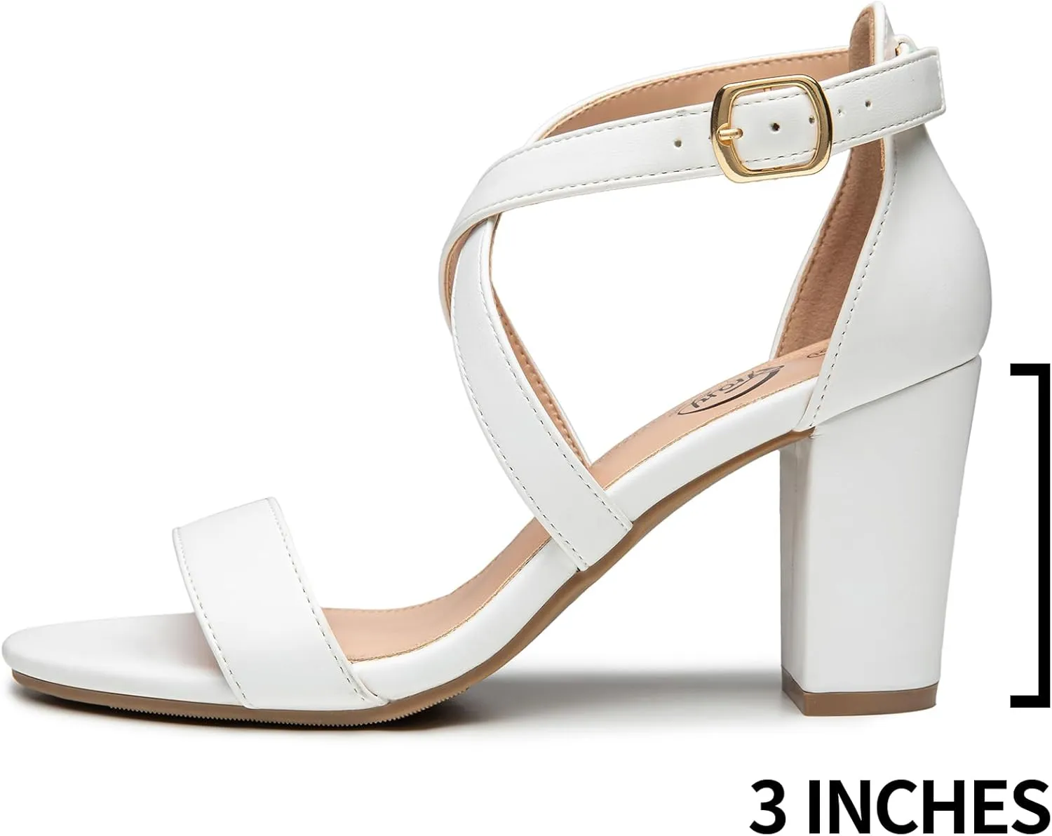 Trary Women's Sandal, White, Block Heel, Ankle Strap, Size 5-11.5, Formal Occasion Attendees