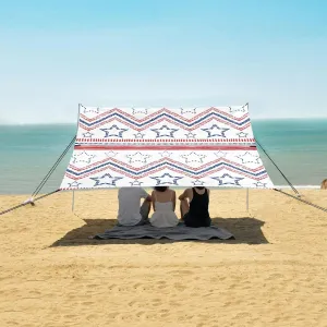Tribal Ethnic Patriotic Beach Camping Tent Sun Shelter for Whole Family, Red Blue Beach Shade Canopy with UPF50  UV Protection,Easy Set Up and Carry,Outdoor Shade for Trips, Fishing, Backyard Fu