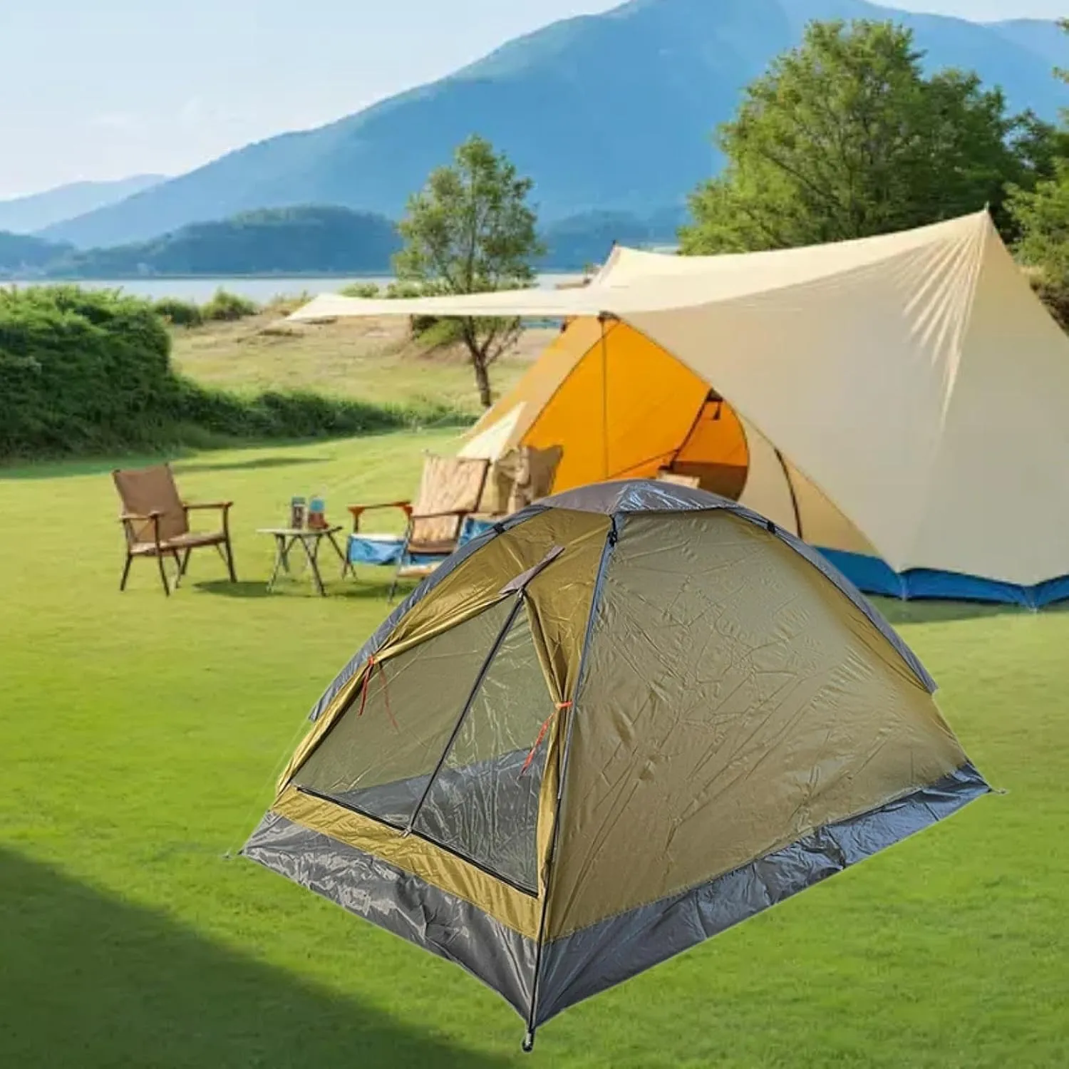 Two Person Camping Tent Easy to Set up Protection Waterproof Canopy Single Layer Shelter Folding for Yard Fishing Family Lawn
