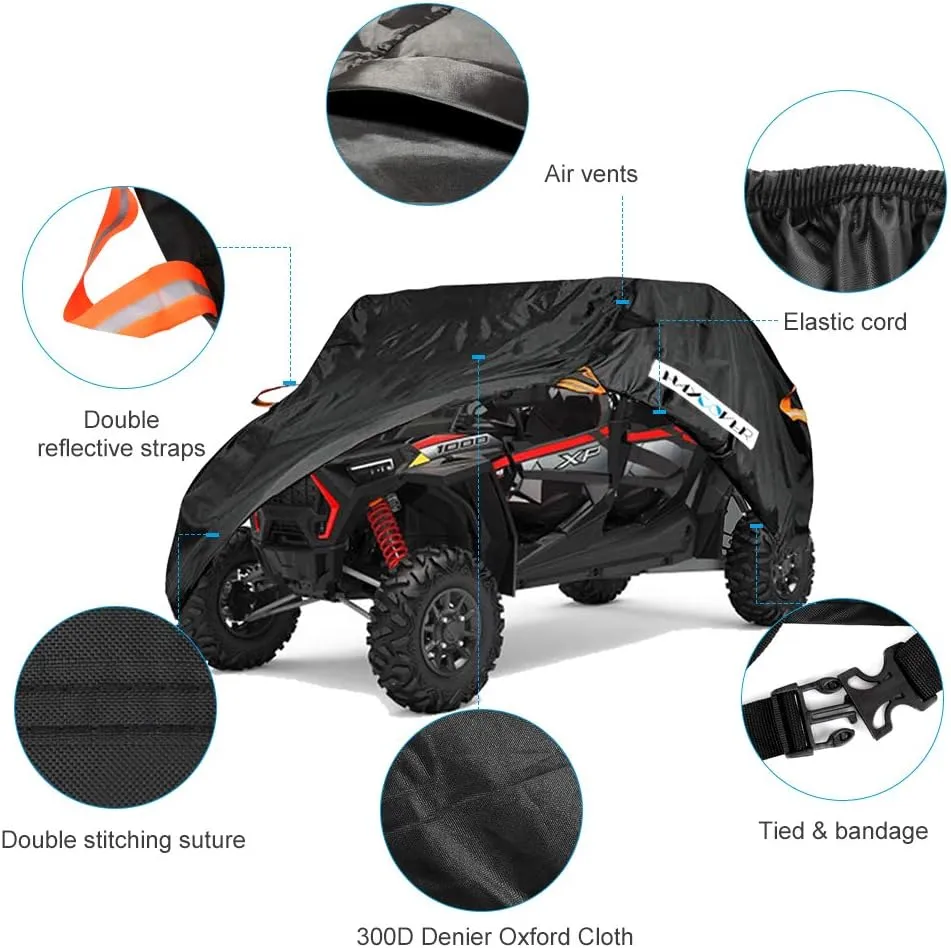 UTV Cover, Waterproof All Weather Sun-UV Snow Protector Universal for Polaris RZR Yamaha Can-Am Defender Kawasaki Ranger Cover 4-6 Passenger Black