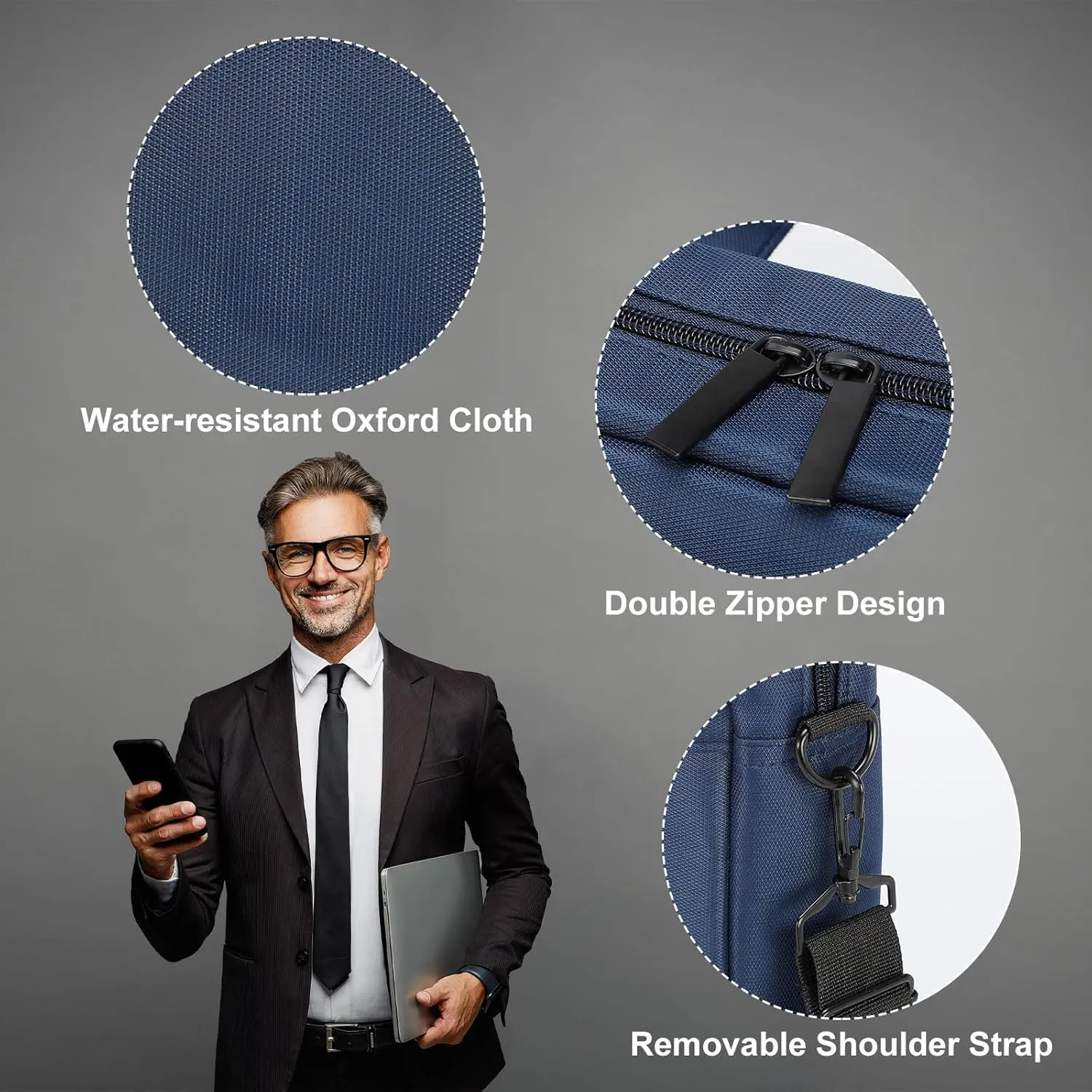 uxcell Laptop Briefcase Bag Oxford Removable with Adjustable Shoulder Strap for Business Travel
