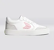 VALLELY White Leather Smoke White Suede Blush Pink Logo Sneaker