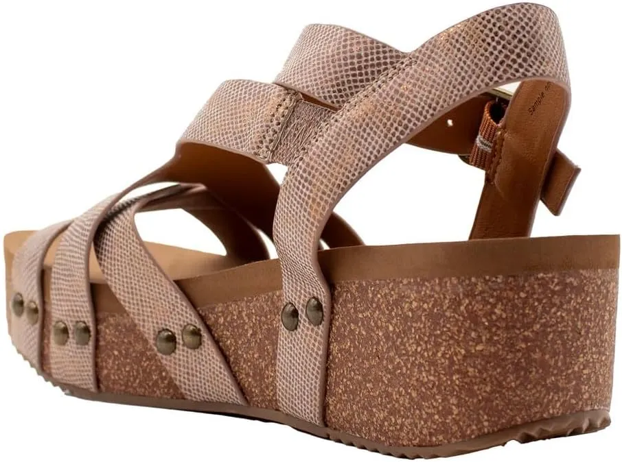 VOLATILE Womens Sandcastle Metallic Ankle Strap Casual Sandals Casual Mid Heel 2-3" - Beige