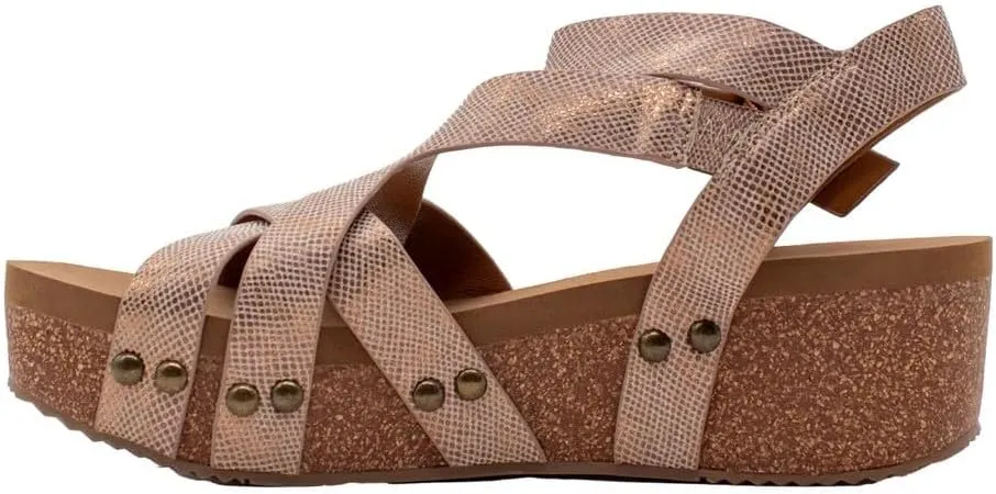 VOLATILE Womens Sandcastle Metallic Ankle Strap Casual Sandals Casual Mid Heel 2-3" - Beige