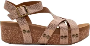 VOLATILE Womens Sandcastle Metallic Ankle Strap Casual Sandals Casual Mid Heel 2-3" - Beige