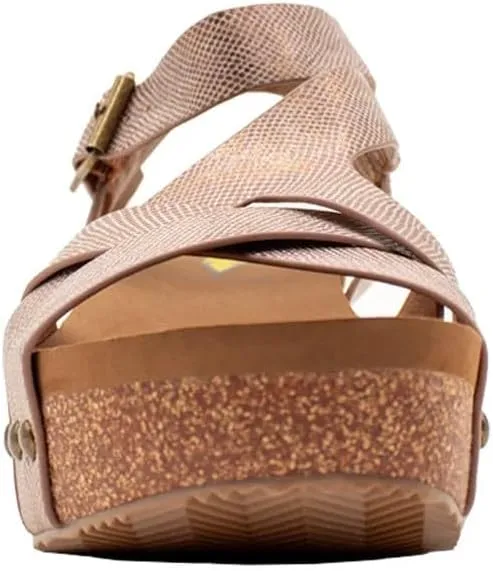 VOLATILE Womens Sandcastle Metallic Ankle Strap Casual Sandals Casual Mid Heel 2-3" - Beige