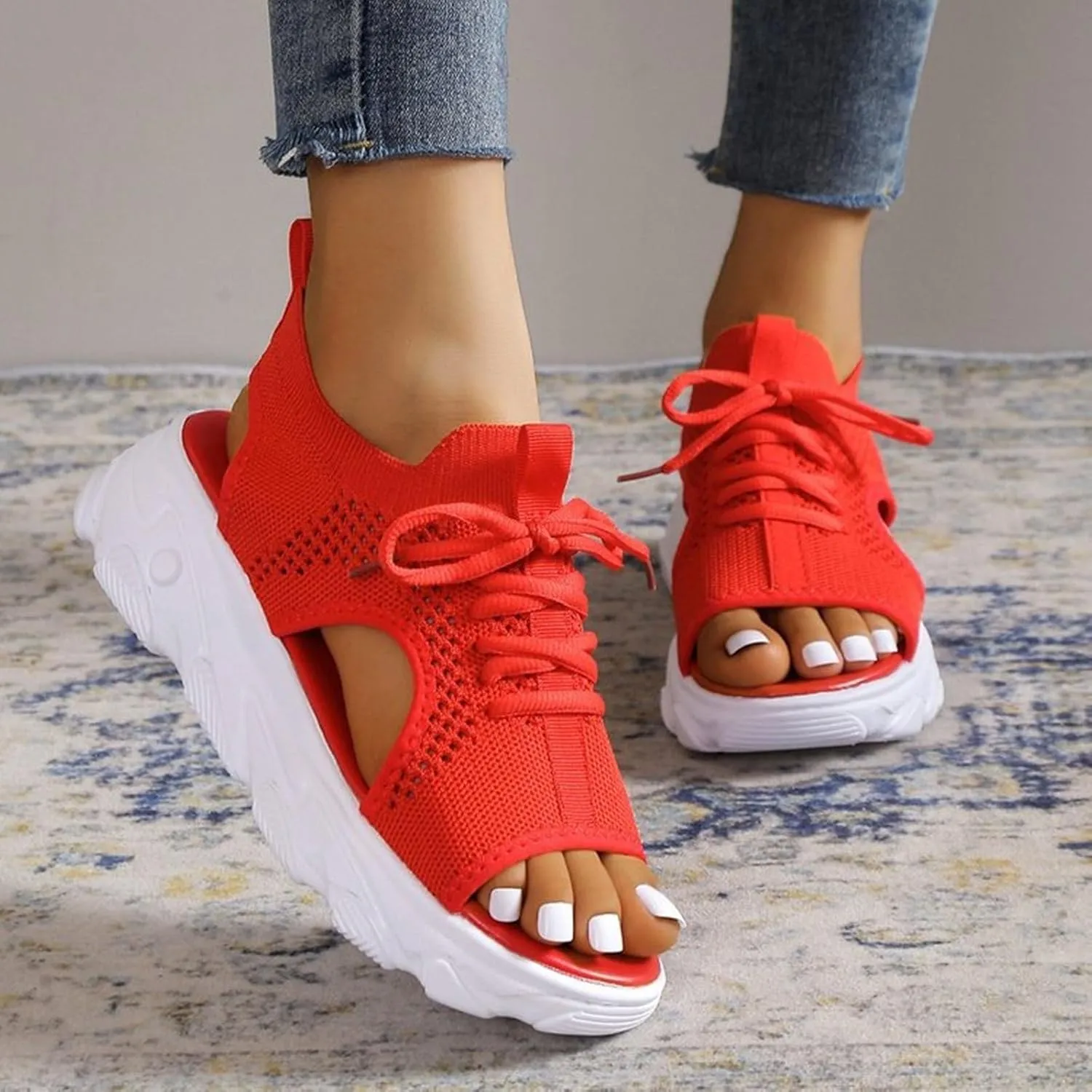 Wedge Sandals for Women Orthopedic Slide Sport Sandals Open Toe Summer Dressy Platform Sandal Arch Support Wide Width Shoes Comfy Sports Knit Sandal Soft Sole Fashion Trendy Dressy Shoes 2025