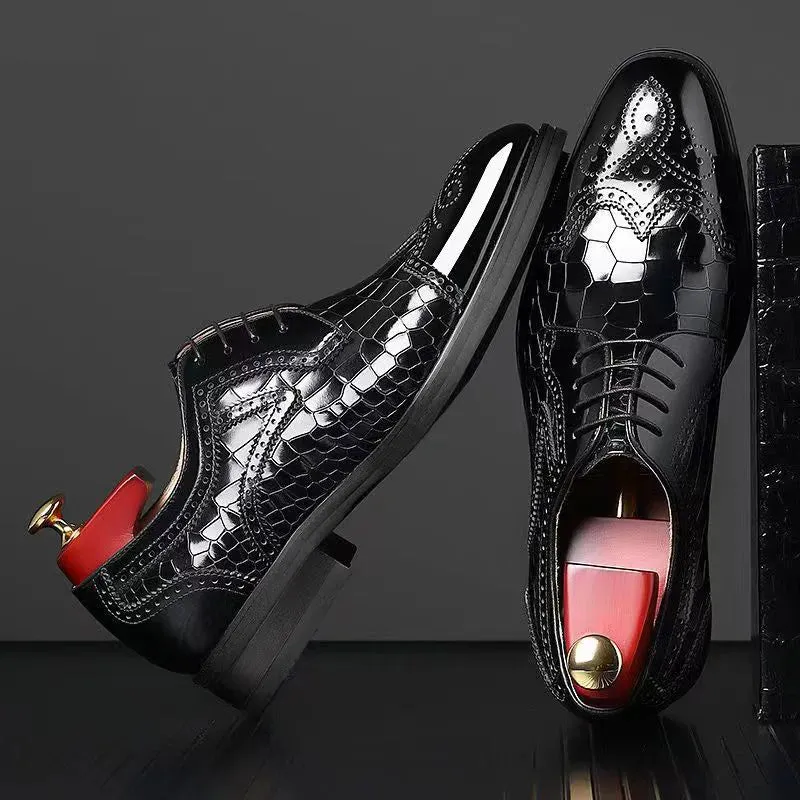 Wicklow | Men's Crocodile Print Leather Oxford Shoes