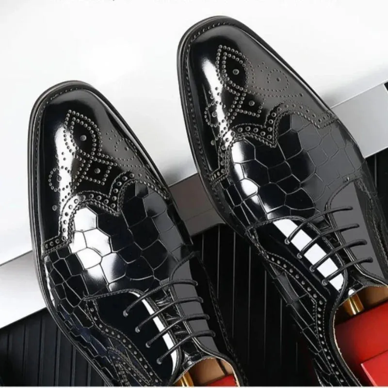 Wicklow | Men's Crocodile Print Leather Oxford Shoes