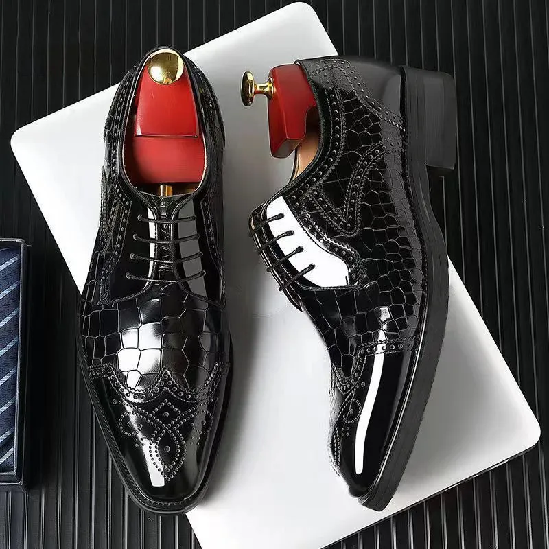 Wicklow | Men's Crocodile Print Leather Oxford Shoes
