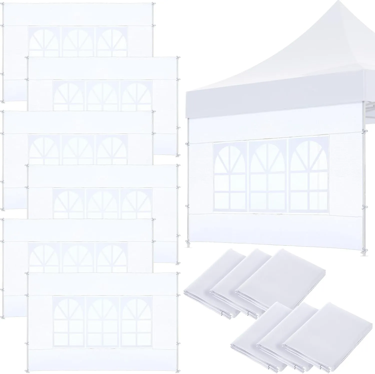 Windyun 6 Pcs Sunshade Sidewall with Window Only Tent Sidewalls for 10 x 10 Feet Pop up Canopy(White)