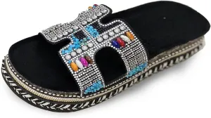 Women Sandals Rhinestone Glitter Slides Summer Platform Sandals Comfy Slides House Slippers H Slide Sandal