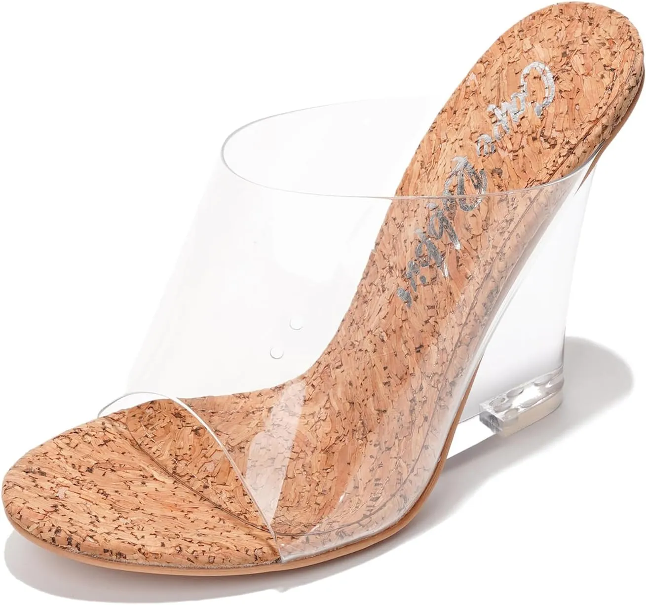 Women's Clear Wedge Heels - 4 Inch Open Toe Chunky Heels with Transparent Upper & Genuine Leather Sole | Slip-On Comfortable Dress Shoes | Fashion Platform Sandals (Lemonade.A)