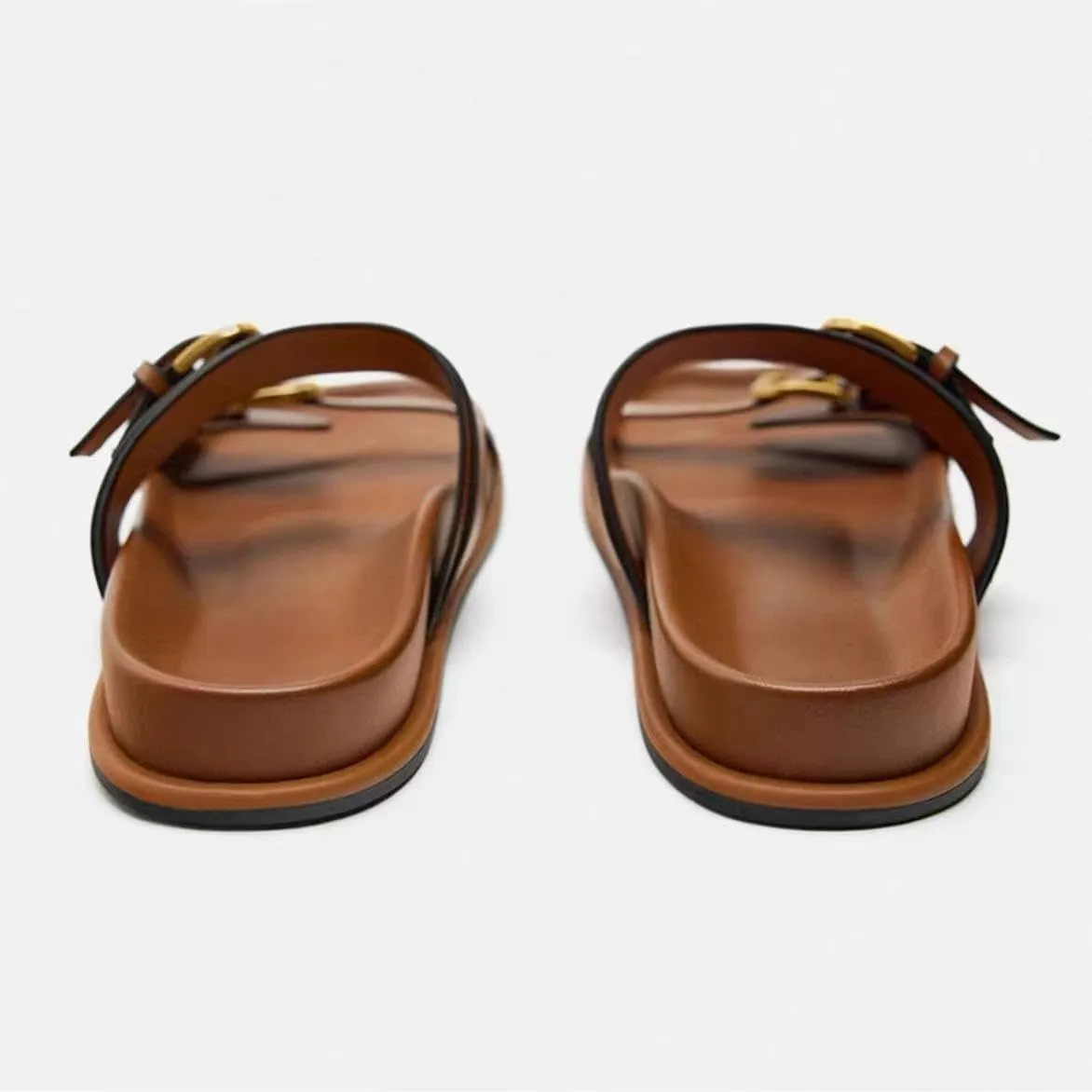 Women's Flat Sandals Open Toe Double Buckle Adjustable Slide Sandal Rubber Footbed Summer Comfort Slippers