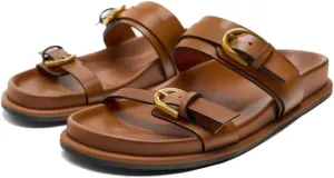 Women's Flat Sandals Open Toe Double Buckle Adjustable Slide Sandal Rubber Footbed Summer Comfort Slippers
