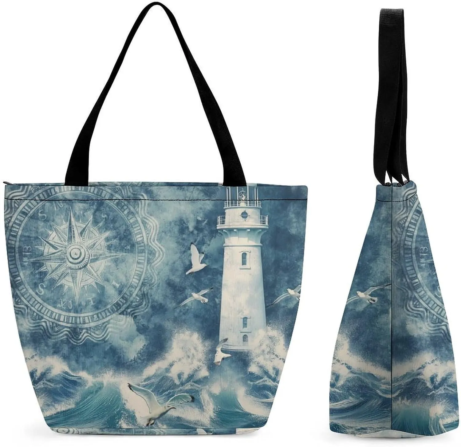 Women's Handbags Lighthouse Compass And Ships Shopping Bag Leather Tote Bag Satchel Bags