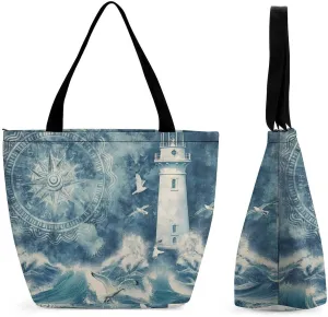 Women's Handbags Lighthouse Compass And Ships Shopping Bag Leather Tote Bag Satchel Bags