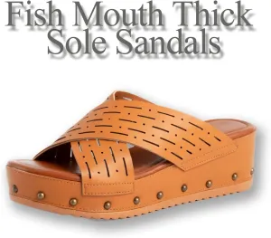 Women's Leather Platform Slide Sandals with Studded Round Open Toe Comfort Non-Slip Slip-On Sandals for Indoor Outdoor