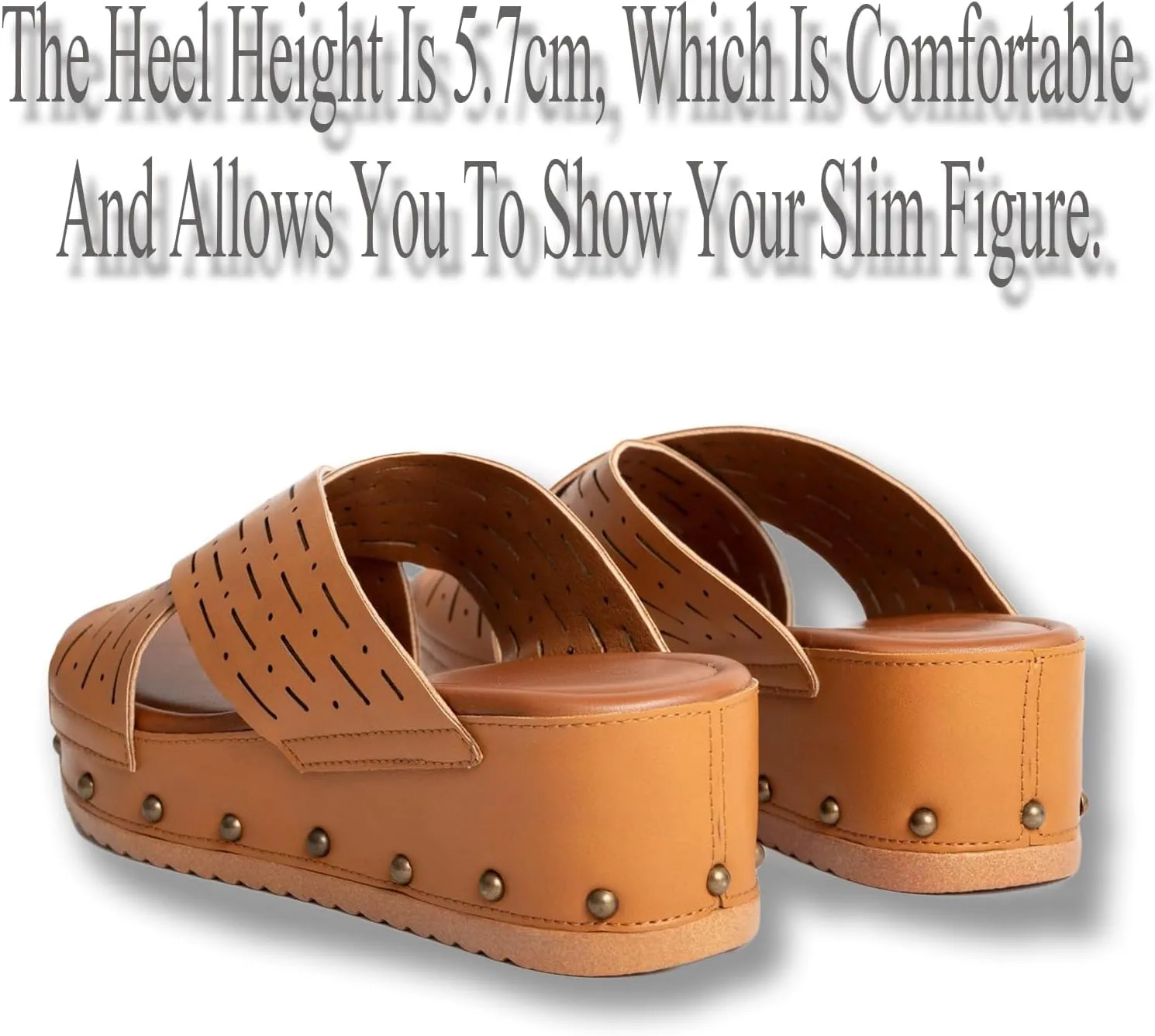 Women's Leather Platform Slide Sandals with Studded Round Open Toe Comfort Non-Slip Slip-On Sandals for Indoor Outdoor