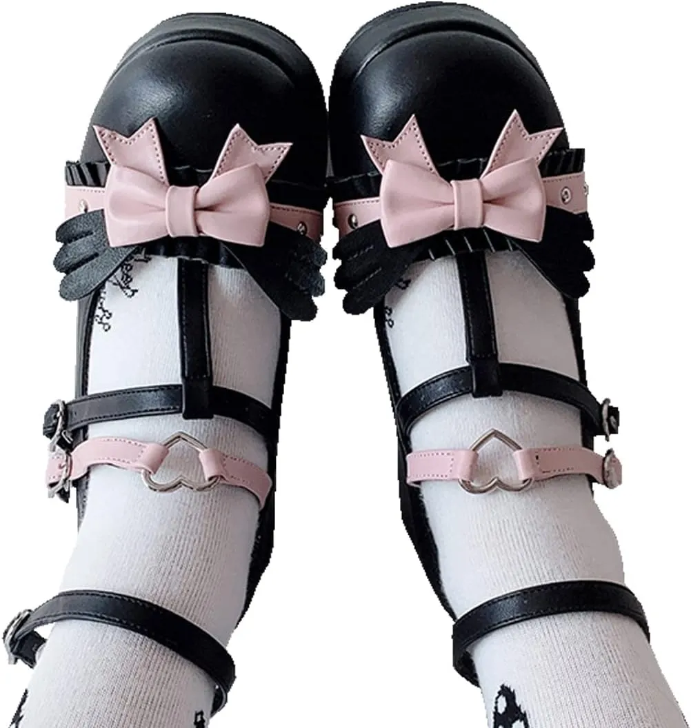 Women's Mary Jane Shoes Lolita Round Toe Block Heels Gothic Sweet Heart Floral Oxfords Ankle T-Strap Platform Dress Shoes Classic Gothic Pumps