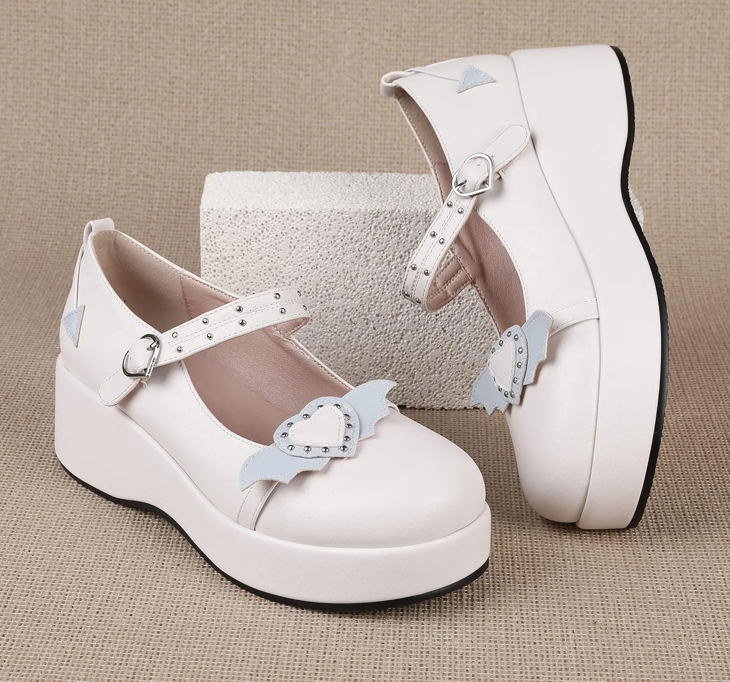 Women's Mary Jane Shoes Lolita Round Toe Block Heels Gothic Sweet Heart Floral Oxfords Ankle T-Strap Platform Dress Shoes Classic Gothic Pumps
