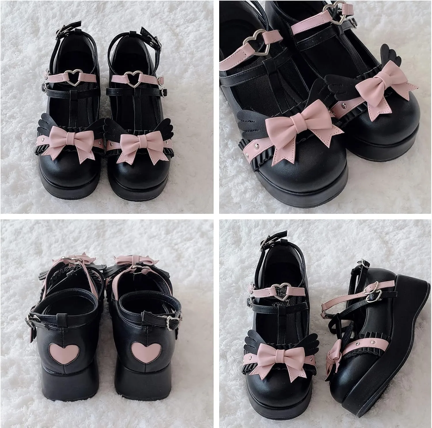 Women's Mary Jane Shoes Lolita Round Toe Block Heels Gothic Sweet Heart Floral Oxfords Ankle T-Strap Platform Dress Shoes Classic Gothic Pumps