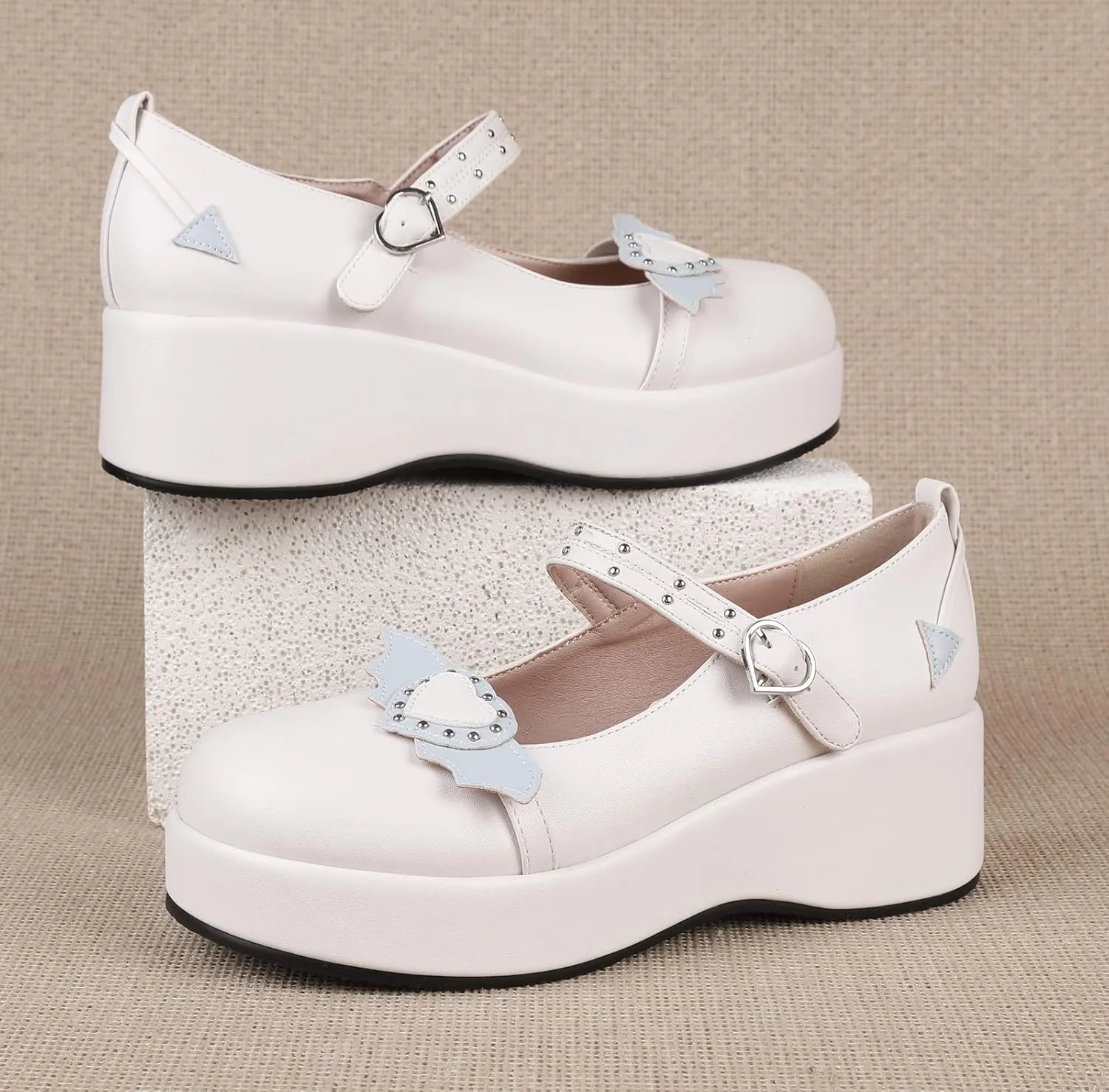 Women's Mary Jane Shoes Lolita Round Toe Block Heels Gothic Sweet Heart Floral Oxfords Ankle T-Strap Platform Dress Shoes Classic Gothic Pumps