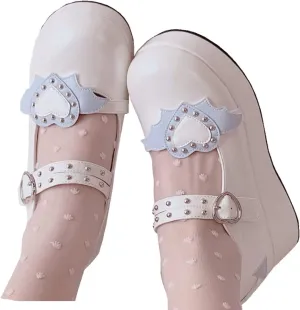 Women's Mary Jane Shoes Lolita Round Toe Block Heels Gothic Sweet Heart Floral Oxfords Ankle T-Strap Platform Dress Shoes Classic Gothic Pumps