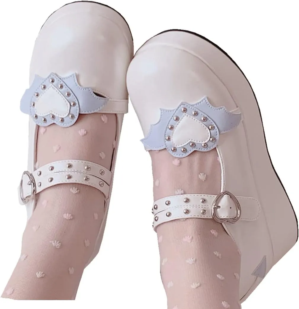 Women's Mary Jane Shoes Lolita Round Toe Block Heels Gothic Sweet Heart Floral Oxfords Ankle T-Strap Platform Dress Shoes Classic Gothic Pumps