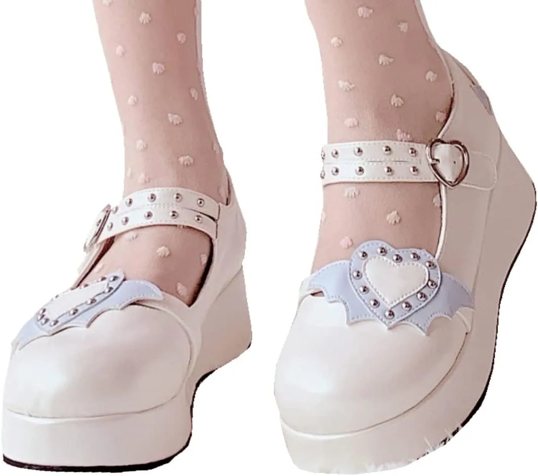 Women's Mary Jane Shoes Lolita Round Toe Block Heels Gothic Sweet Heart Floral Oxfords Ankle T-Strap Platform Dress Shoes Classic Gothic Pumps