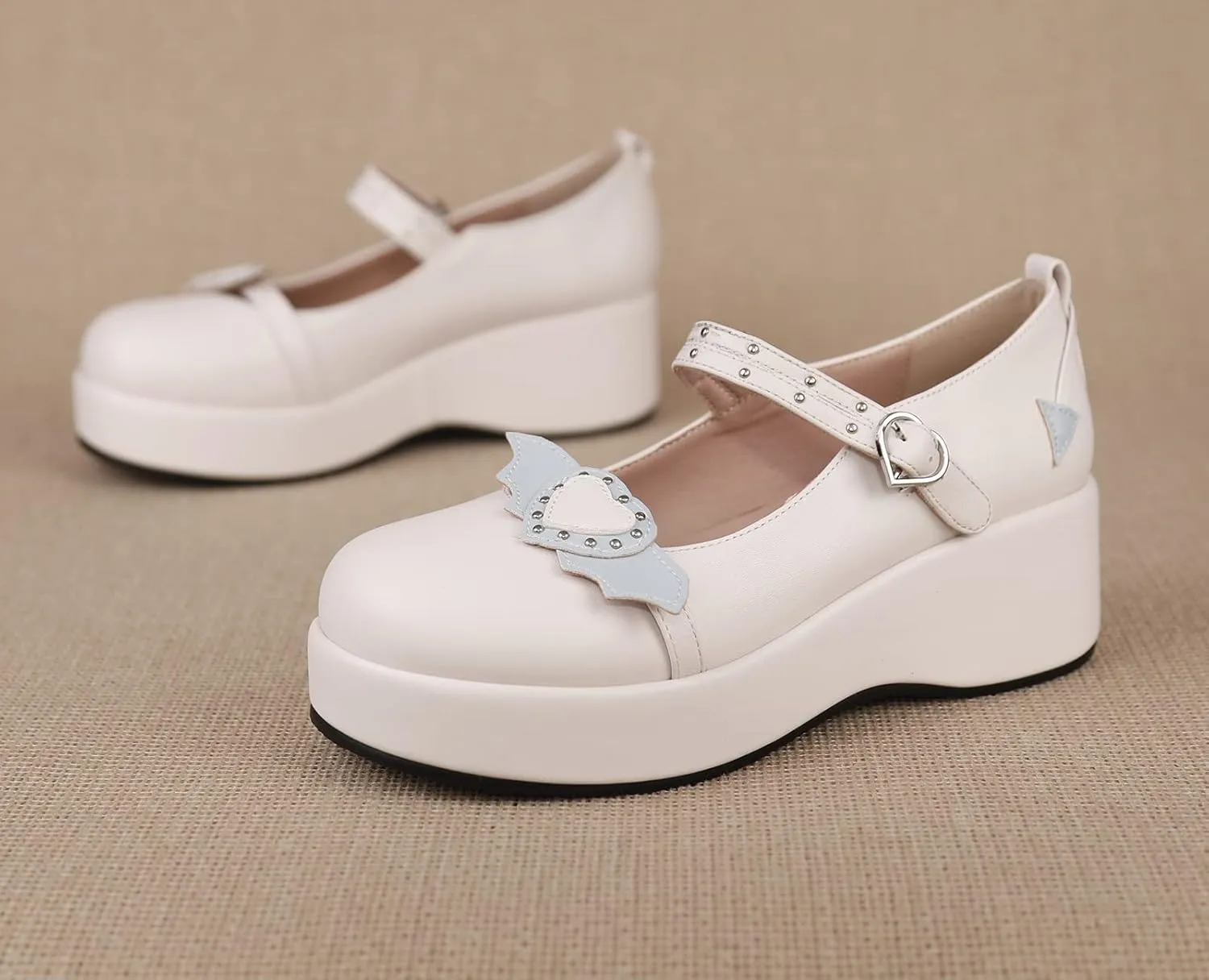 Women's Mary Jane Shoes Lolita Round Toe Block Heels Gothic Sweet Heart Floral Oxfords Ankle T-Strap Platform Dress Shoes Classic Gothic Pumps