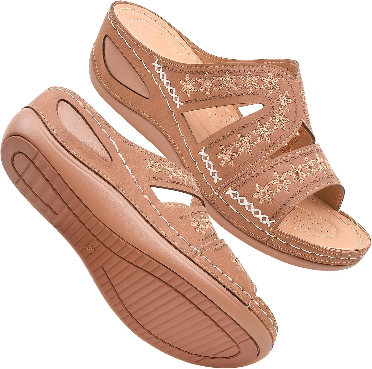 Women's Orthopedic Arch Support Wedge Sandals Summer Dressy 2025 Flat Open Toe Casual Flip Flops Platform Sandal Beach Sandals Dress Shoes Slip on Open Toe Sandal 2025