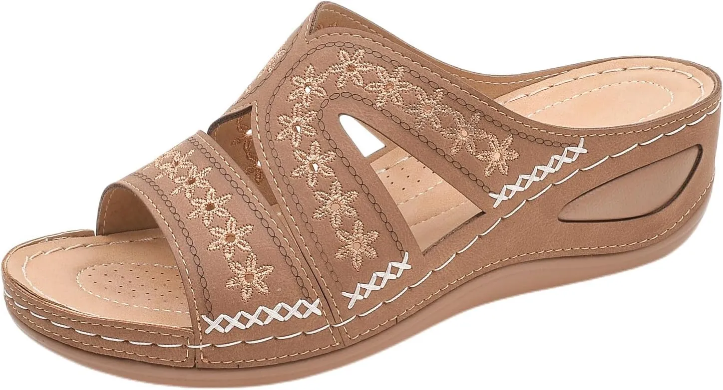 Women's Orthopedic Arch Support Wedge Sandals Summer Dressy 2025 Flat Open Toe Casual Flip Flops Platform Sandal Beach Sandals Dress Shoes Slip on Open Toe Sandal 2025