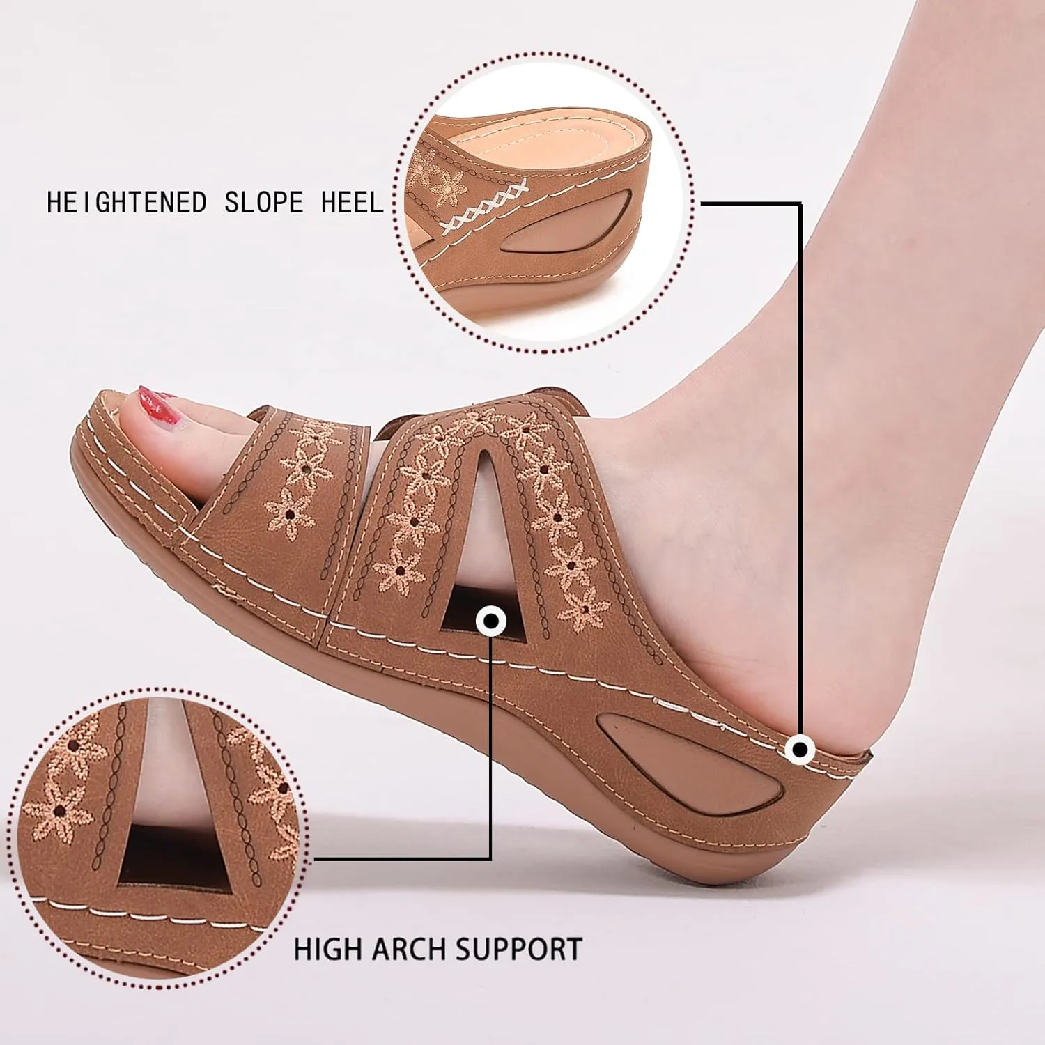 Women's Orthopedic Arch Support Wedge Sandals Summer Dressy 2025 Flat Open Toe Casual Flip Flops Platform Sandal Beach Sandals Dress Shoes Slip on Open Toe Sandal 2025