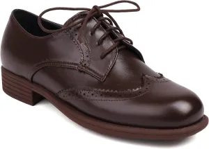 Women's Oxford Shoes Leather Brogues Chunky Heels Lace-up Dress Shoes