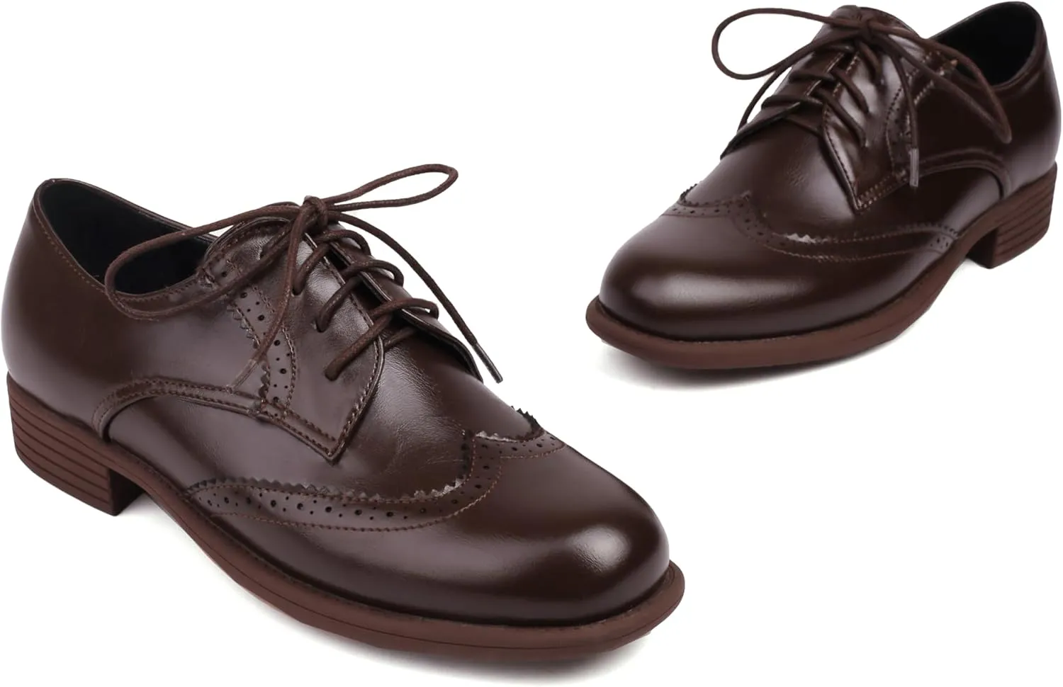 Women's Oxford Shoes Leather Brogues Chunky Heels Lace-up Dress Shoes