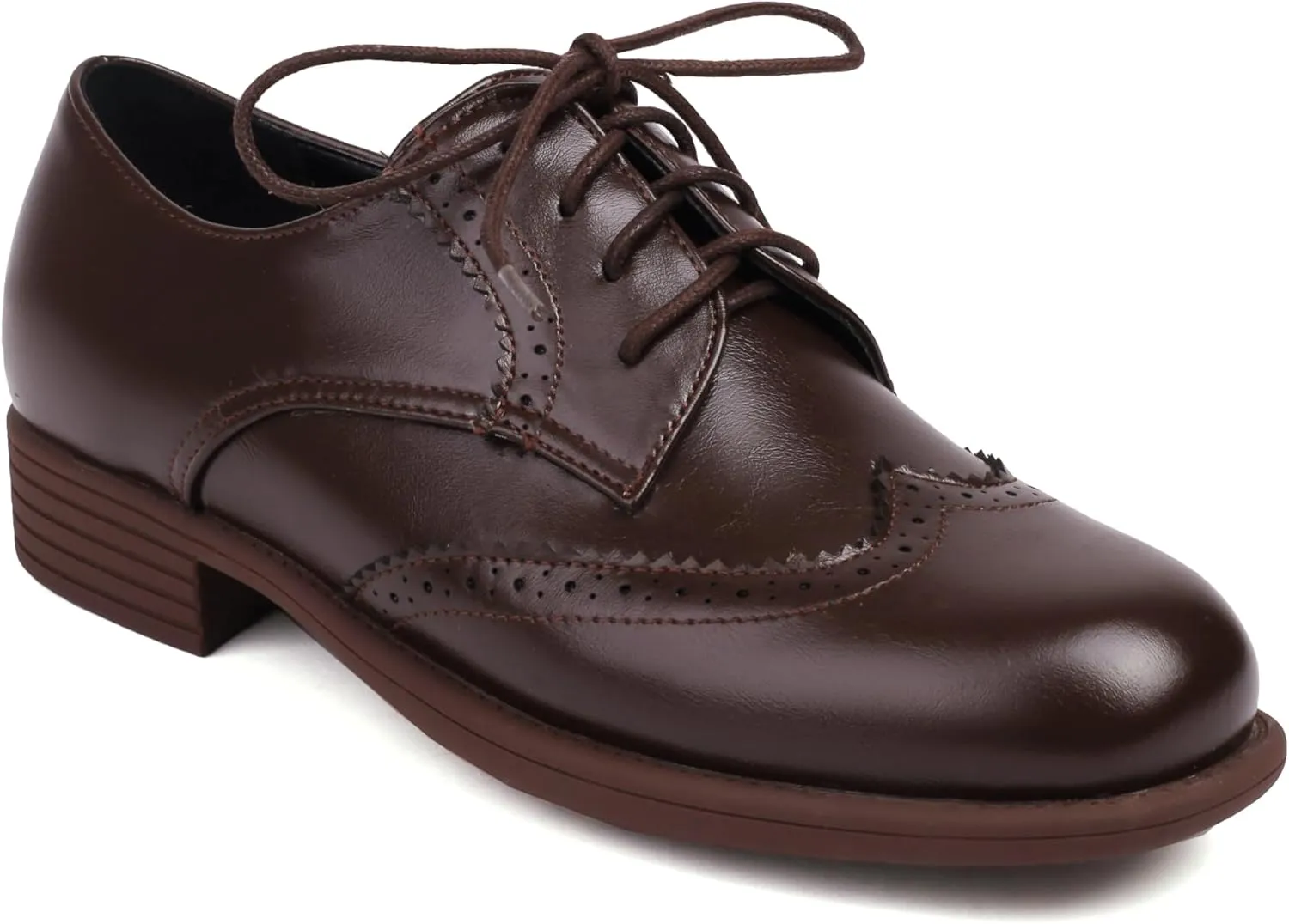 Women's Oxford Shoes Leather Brogues Chunky Heels Lace-up Dress Shoes