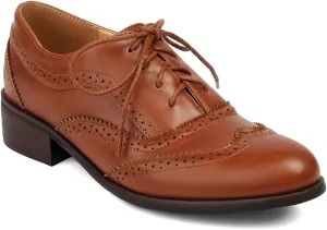 Women's Perforated Classic Lace-up Oxfords Brogue Wingtip Round Toe Derby Saddle Faux Leather Flat Shoes Evening Party Work Jeans Dress Shoes