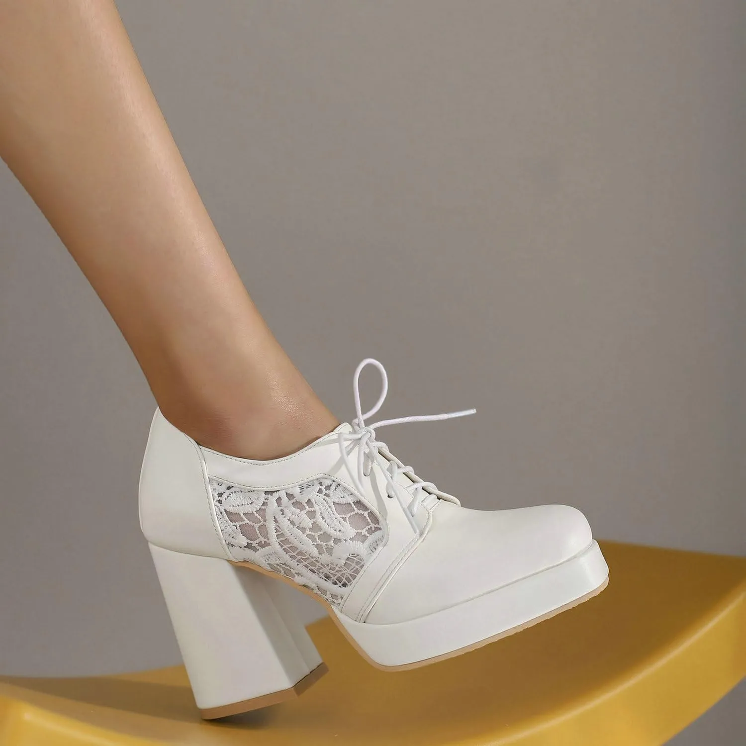 Women's Platform Oxford Shoes Patent Leather Square Toe Chunky Block High Heel Ankle Booties