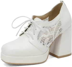 Women's Platform Oxford Shoes Patent Leather Square Toe Chunky Block High Heel Ankle Booties