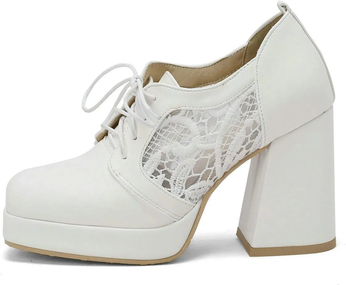 Women's Platform Oxford Shoes Patent Leather Square Toe Chunky Block High Heel Ankle Booties