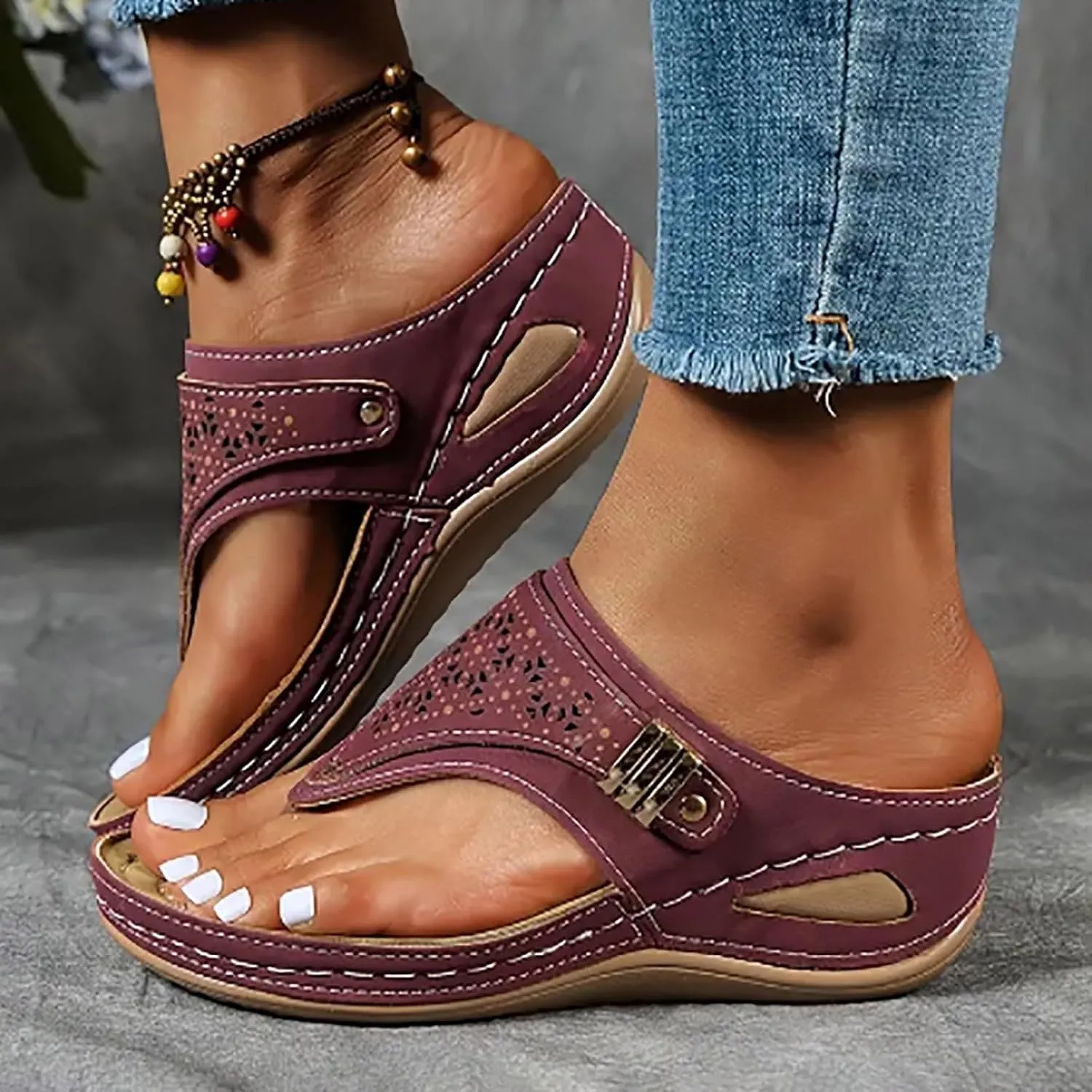 Women's Sandals Women Shoes Wedge Heel Platform Sandals Stylish Correctable Bohemian Beach Nine Sandals for Women Size 8
