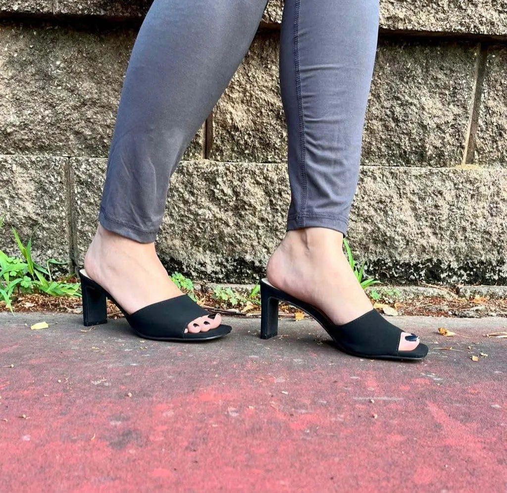 X2B Womens Chunky Heel Sandals Open Square Toe Mule Heel Sandal Slip On High Heels Shoes